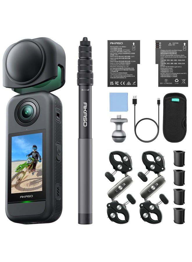 Akaso 360 Weatherproof 360° Action Camera - 5.7K 360 Video with 1/2" 48MP Sensors, 72MP 360 Photo, 360-SuperSmooth, Invisible Selfie Stick, 360° Horizon Lock, AI Tracking Motorcycle Combo - Image 1