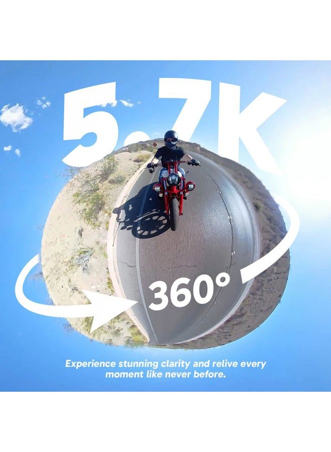 Akaso 360 Weatherproof 360° Action Camera - 5.7K 360 Video with 1/2" 48MP Sensors, 72MP 360 Photo, 360-SuperSmooth, Invisible Selfie Stick, 360° Horizon Lock, AI Tracking Motorcycle Combo - Image 2