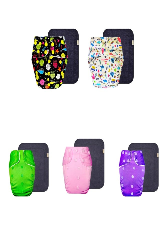 Dumbledo Premium Cloth Diaper with Gray Insert (Pack of 5) | Soft & Gentle | Reusable & Washable | Travel Friendly | All-Day Wear | 3 Months - 3 Years | Unisex Baby - Image 1