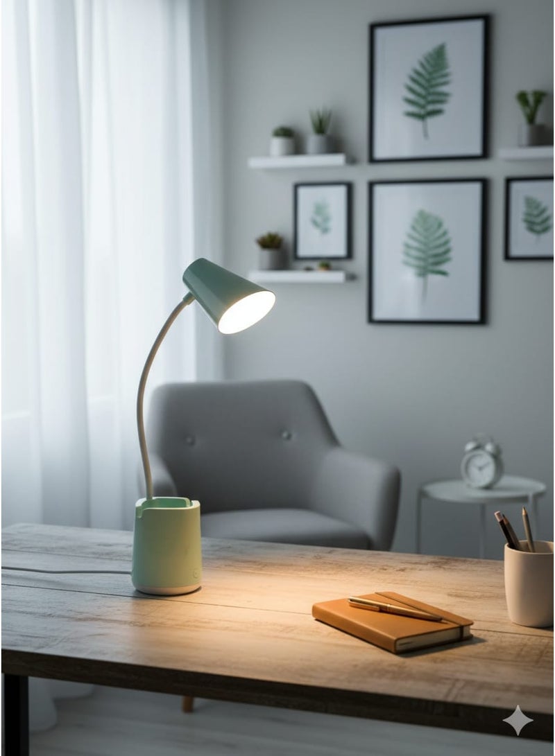 Flexible LED desk lamp with 3 light levels - equipped with a pen holder and desk organizer - ideal for studying, reading, and working - Image 2