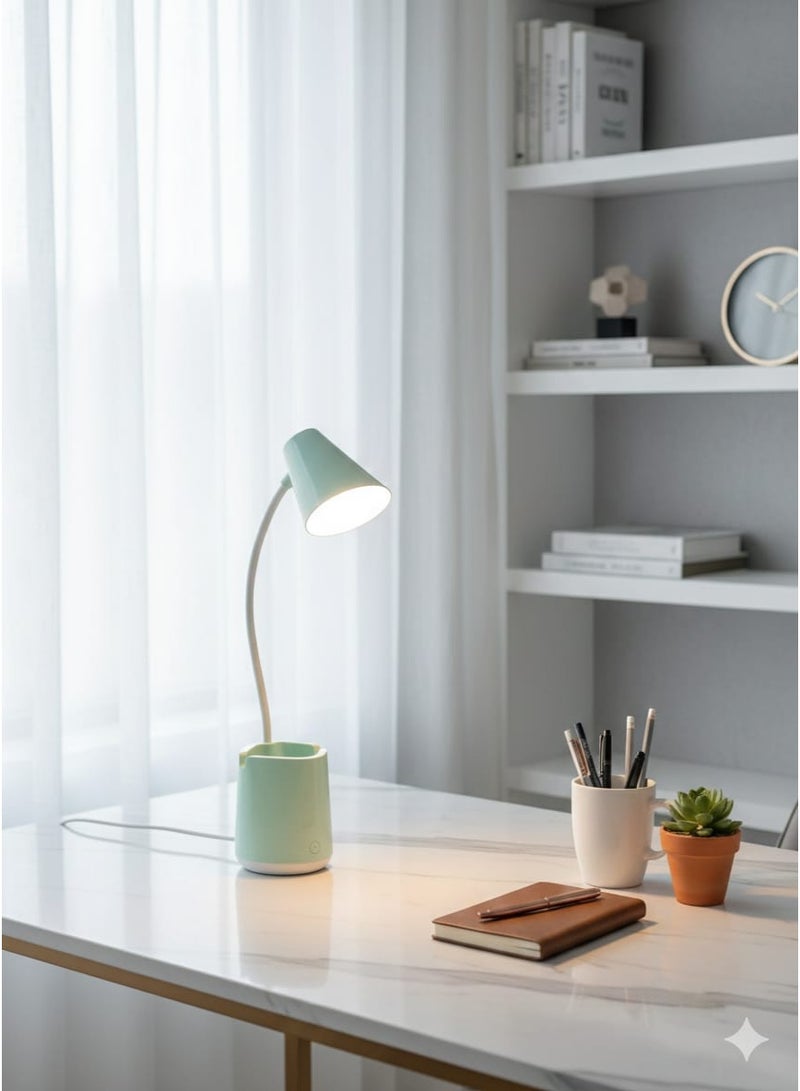 Flexible LED desk lamp with 3 light levels - equipped with a pen holder and desk organizer - ideal for studying, reading, and working - Image 4