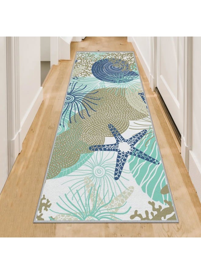 Tritard Coastal Runner Rug 2x6 Nautical Kitchen Hallway Rugs Beach Themed Non-Slip Indoor Floor Mat Machine Washable Rugs Carpet for Bathroom Living Room Bedroom Laundry Room Entryway, Navy - Image 1