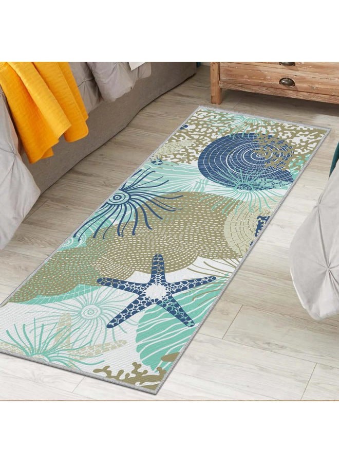 Tritard Coastal Runner Rug 2x6 Nautical Kitchen Hallway Rugs Beach Themed Non-Slip Indoor Floor Mat Machine Washable Rugs Carpet for Bathroom Living Room Bedroom Laundry Room Entryway, Navy - Image 2