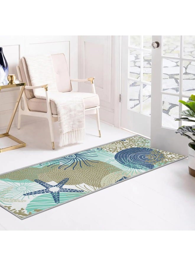 Tritard Coastal Runner Rug 2x6 Nautical Kitchen Hallway Rugs Beach Themed Non-Slip Indoor Floor Mat Machine Washable Rugs Carpet for Bathroom Living Room Bedroom Laundry Room Entryway, Navy - Image 3