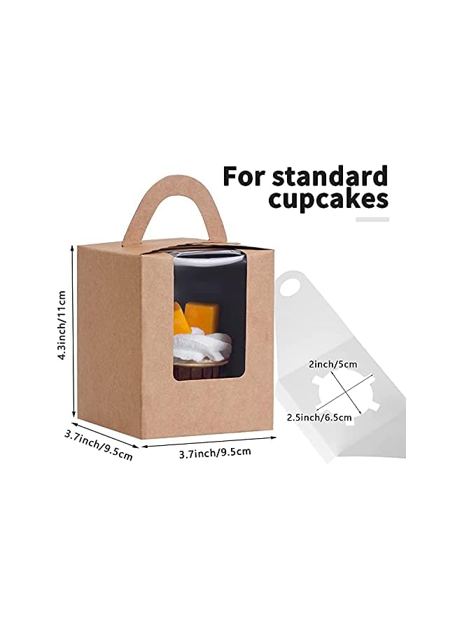 S-TOP 25 Pcs Brown Cupcakes Containers Gift Boxes with Window Inserts Handle for Wedding Candy Boxes (Brown) - Image 2