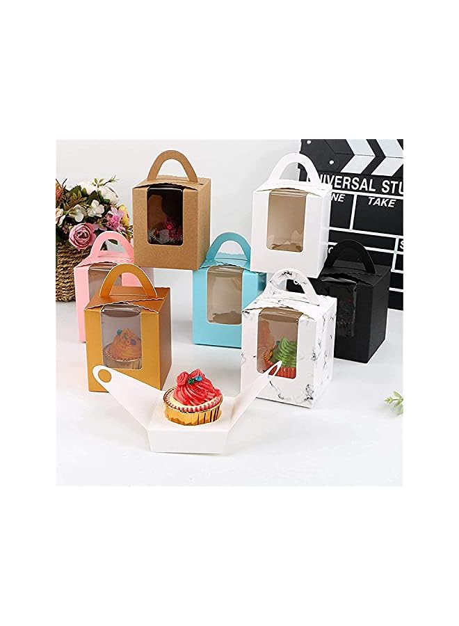 S-TOP 25 Pcs Brown Cupcakes Containers Gift Boxes with Window Inserts Handle for Wedding Candy Boxes (Brown) - Image 5