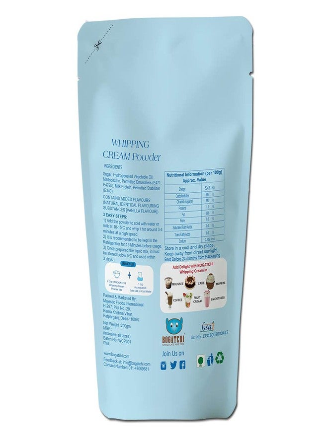 BOGATCHI Whipping Cream Powder, Gluten Free | Tasty | Non-GMO, 180g , Free Dark Chocolate Sprinkles and Tutty Fruity, Measuring Spoon - Image 3