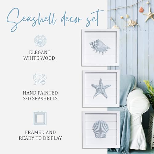 Tide and Tales TideAndTales Blue Seashells and Starfish (Framed Set of 3) Coastal 3D Wall Art, Beach Wall Decor for Bathroom or Coastal Bedroom, Ocean Inspired Seaside Decorations for Home or Beach House (7"x7") - Image 4