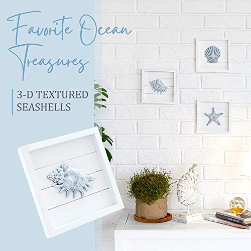 Tide and Tales TideAndTales Blue Seashells and Starfish (Framed Set of 3) Coastal 3D Wall Art, Beach Wall Decor for Bathroom or Coastal Bedroom, Ocean Inspired Seaside Decorations for Home or Beach House (7"x7") - Image 2