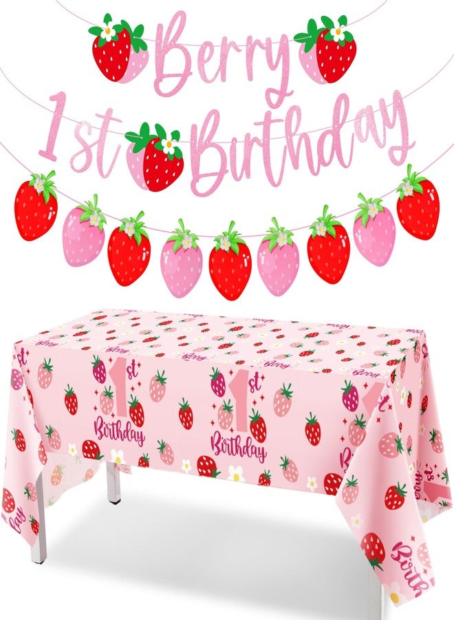 Tegeme Berry First Birthday Decor Strawberry 1st Birthday Decorations for Girls with Berry First Banner Tablecloth Strawberry Garland for Party Supplies - Image 1