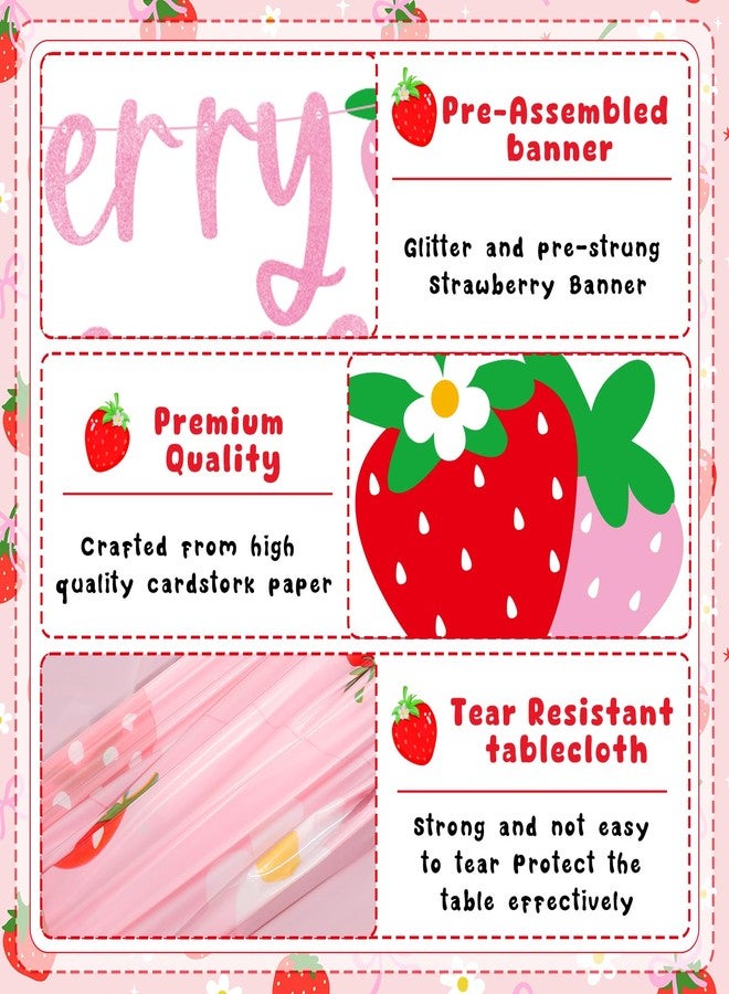 Tegeme Berry First Birthday Decor Strawberry 1st Birthday Decorations for Girls with Berry First Banner Tablecloth Strawberry Garland for Party Supplies - Image 3
