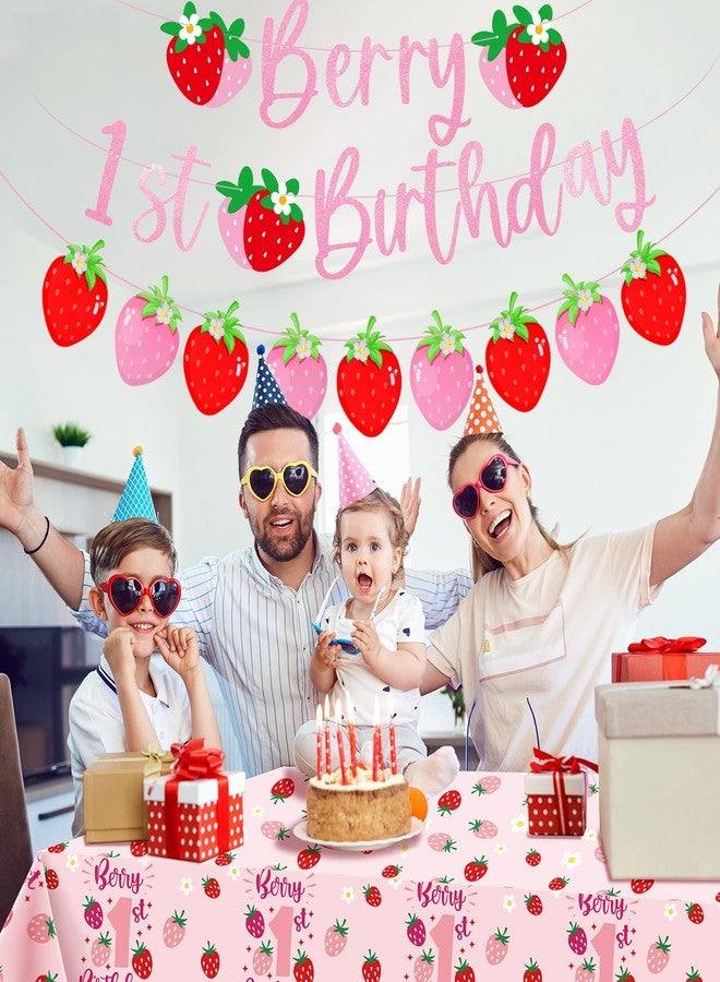 Tegeme Berry First Birthday Decor Strawberry 1st Birthday Decorations for Girls with Berry First Banner Tablecloth Strawberry Garland for Party Supplies - Image 5
