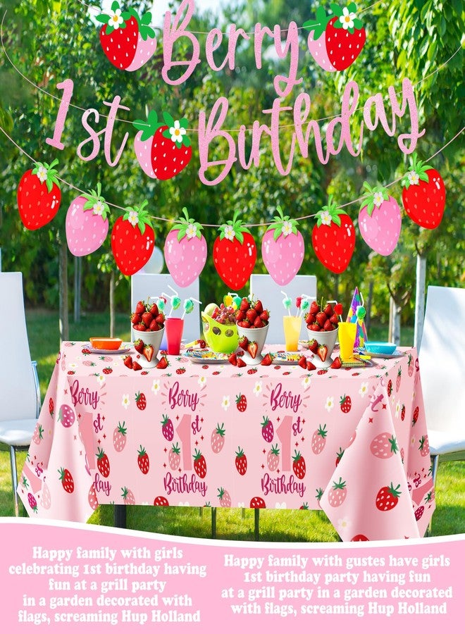 Tegeme Berry First Birthday Decor Strawberry 1st Birthday Decorations for Girls with Berry First Banner Tablecloth Strawberry Garland for Party Supplies - Image 4