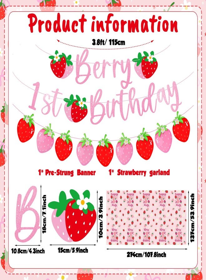 Tegeme Berry First Birthday Decor Strawberry 1st Birthday Decorations for Girls with Berry First Banner Tablecloth Strawberry Garland for Party Supplies - Image 2