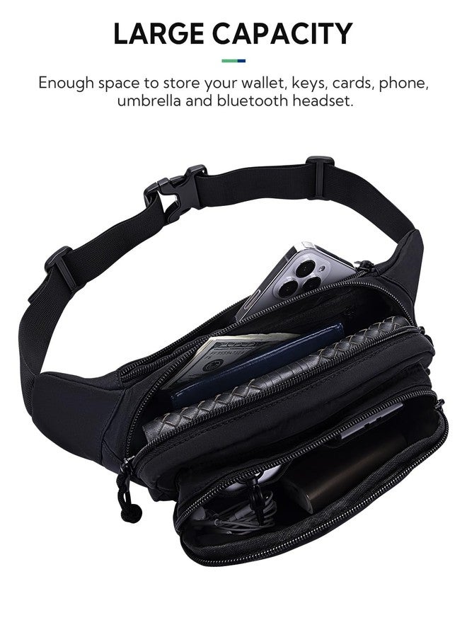 WATERFLY Fanny Pack Waist Packs: Crossbody Belt Bag Fanny Packs for Women Men with 7 Zipper Pockets Adjustable Strap Waist Bag Hip Pack for Traveling Cycling Running Hiking, Black-01, Multi-pocket - Image 4