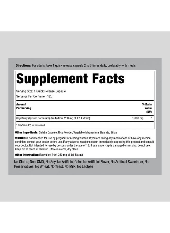 Piping Rock - Goji Berry Capsules 1000Mg ; 120 Count ; Wolfberry Extract Supplement ; Gluten Free Nongmo - Image 1