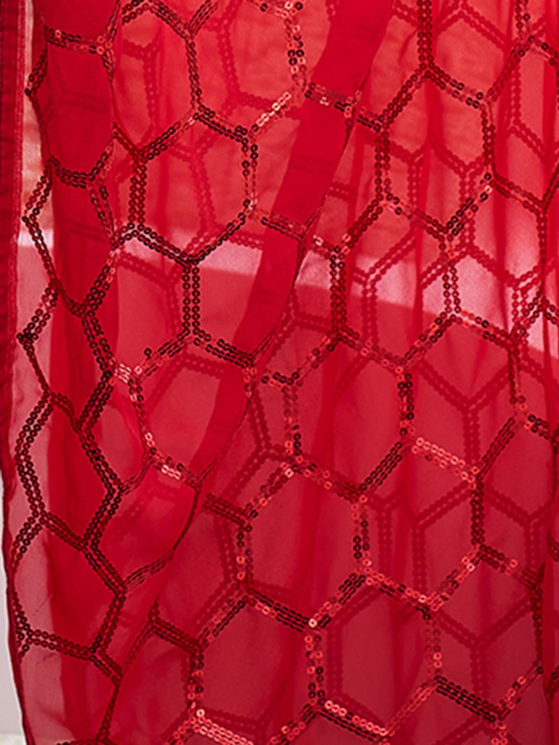 Satrani Women's Georgette Sequence Work Saree with Unstitched Blouse Piece (3775S105N_Red5) - Image 5