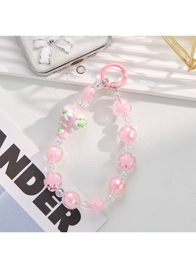 NIBEMINENT Phone Charm/ Chain Strap for Women Girls,Light And Fresh Bead Bow Cell Phone Case Lanyard Wrist Strap
