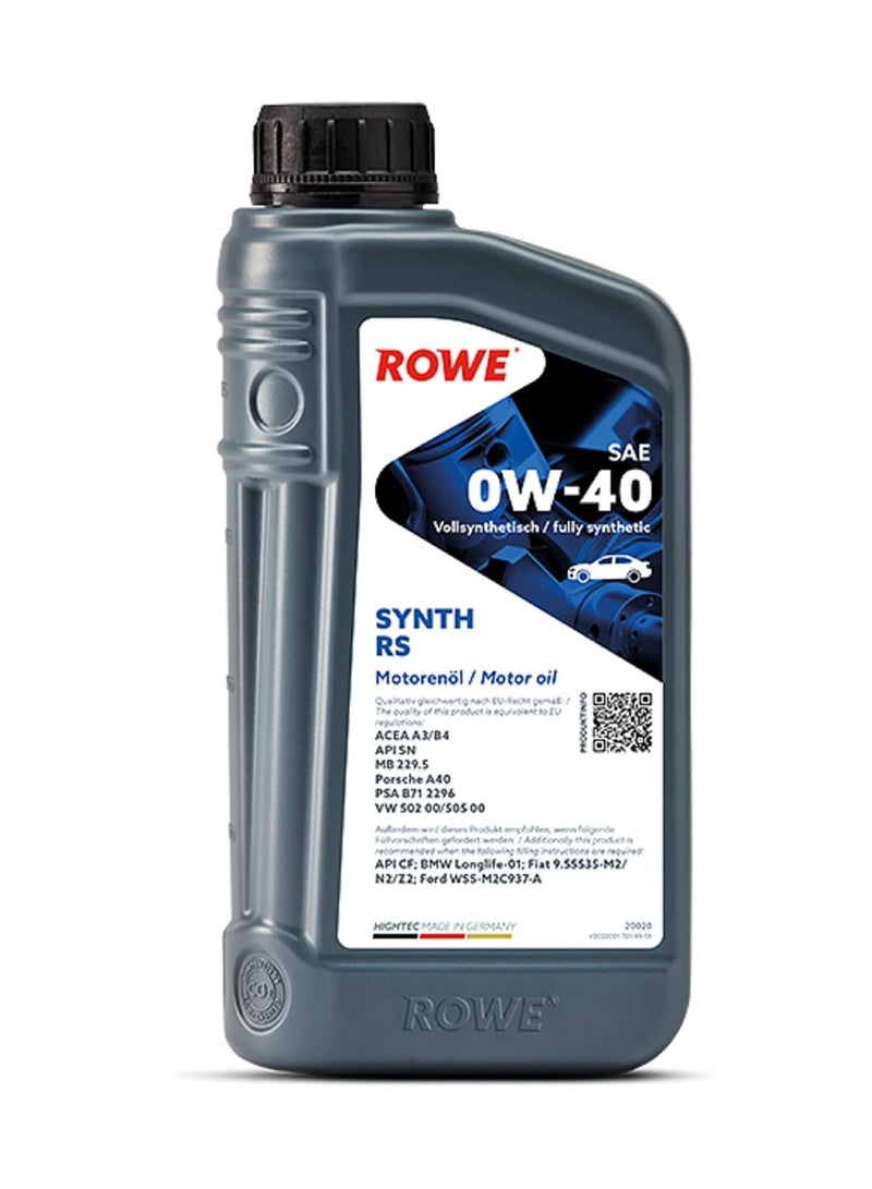 ROWE HIGHTEC FULLY SYNTHETIC RS SAE 0W-40 - 1Ltr. High-performance engine oil with an optimal viscosity grade poly-alpha-olefins (PAO)- Germany 