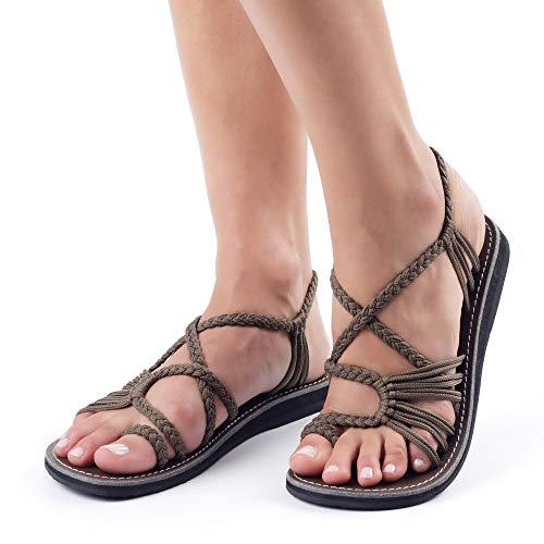 Plaka Palm Leaf Flat Summer Sandals for Women | Perfect for The Beach Walking & Dressy Occasions | Taupe | Size 8 - Image 2