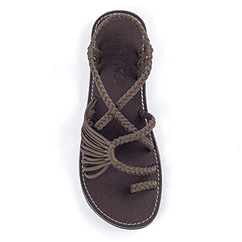 Plaka Palm Leaf Flat Summer Sandals for Women | Perfect for The Beach Walking & Dressy Occasions | Taupe | Size 8 - Image 1
