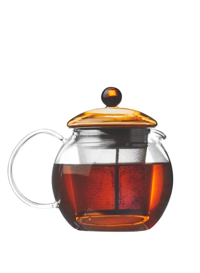 Tealand Borosilicate Heat Resistant Glass Teapot Round with Brown Lid and Removable Stainless Steel Infuser for Loose Tea and Tea Maker (0.75L)  - Image 1