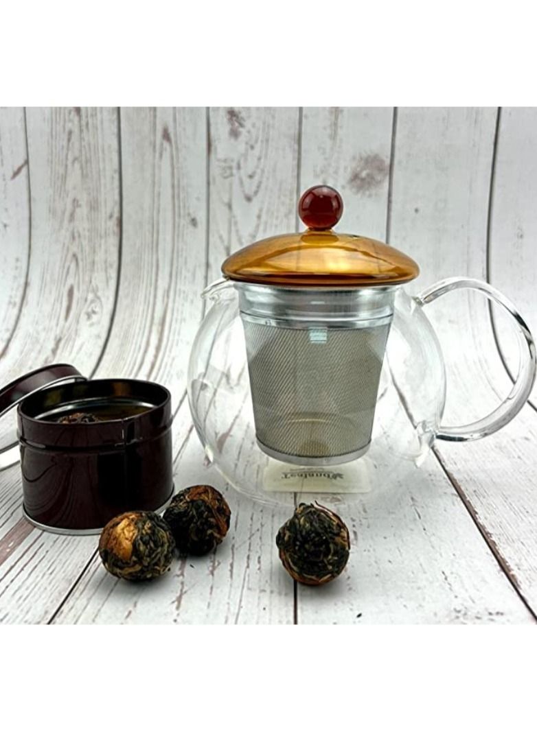 Tealand Borosilicate Heat Resistant Glass Teapot Round with Brown Lid and Removable Stainless Steel Infuser for Loose Tea and Tea Maker (0.75L)  - Image 2