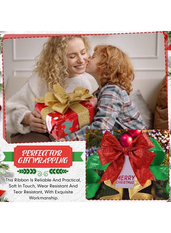 Juinte 3 لفة 30 ياردة شريط زينة عيد الميلاد مع سلك هدايا حفلات عيد الميلاد تزيين تغليف الهدايا لشريط الحرف اليدوية زينة رباط الرأس (1.5 بوصة، أحمر، أخضر، ذهبي) - Image 4