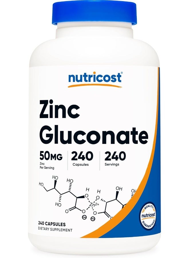 Nutricost Zinc Gluconate 240 Veggie Capsules - Gluten Free And Non-GMO - Image 1