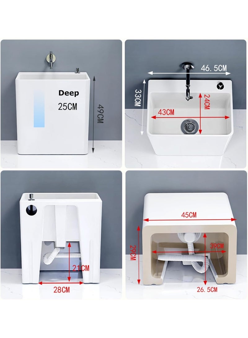 TAPIT Mop Sink Ceramic Mop Service Basin with Removable Shelf Drain Botton and Faucet Floor Utility Sink Tub Kit for Bathroom Balcony Laundry Room (46.5*33*49cm) - Image 5