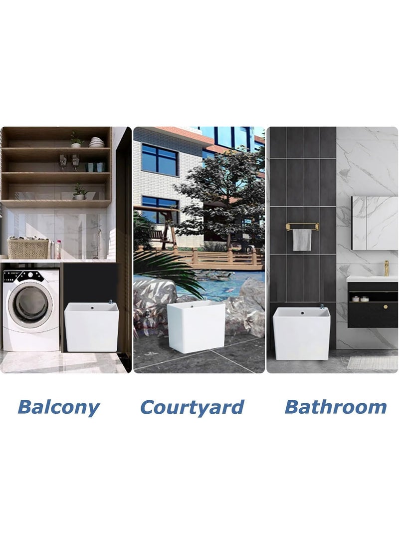 TAPIT Mop Sink Ceramic Mop Service Basin with Removable Shelf Drain Botton and Faucet Floor Utility Sink Tub Kit for Bathroom Balcony Laundry Room (46.5*33*49cm) - Image 2