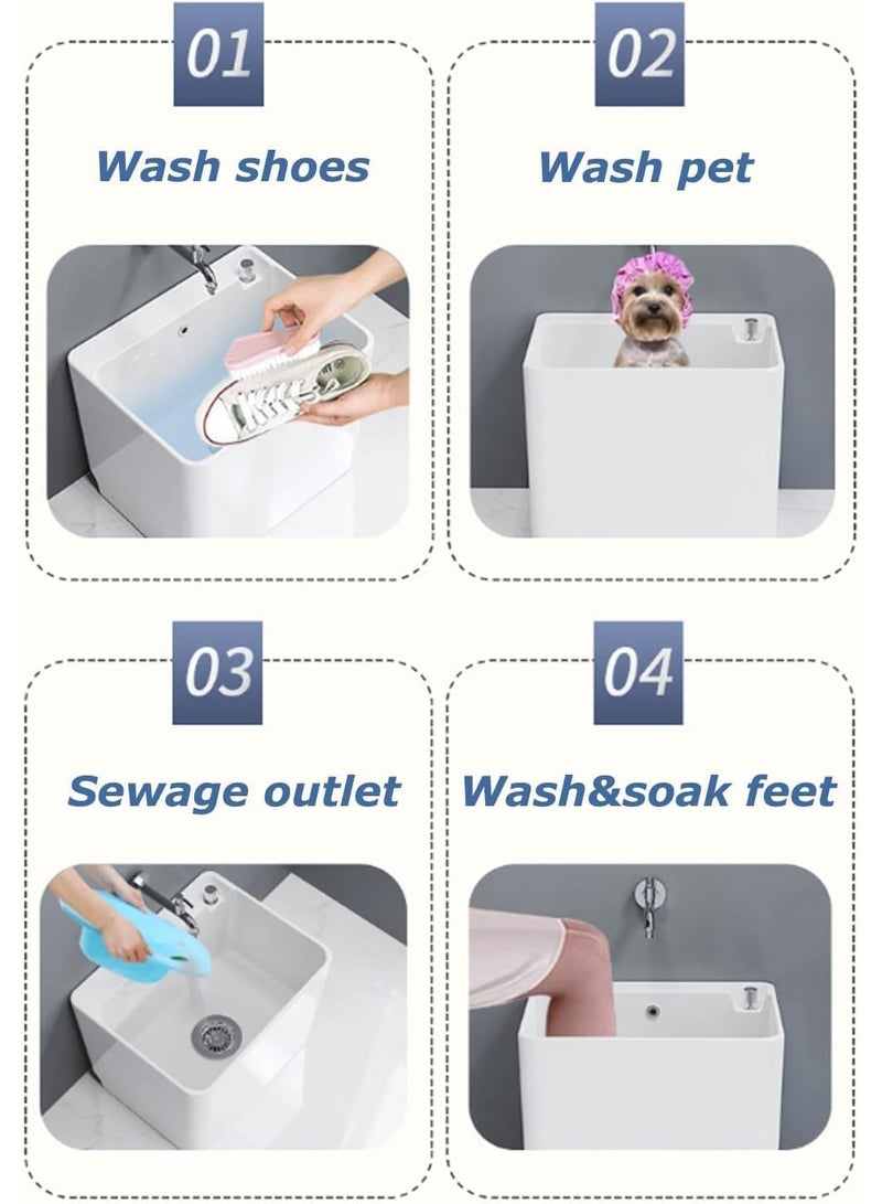 TAPIT Mop Sink Ceramic Mop Service Basin with Removable Shelf Drain Botton and Faucet Floor Utility Sink Tub Kit for Bathroom Balcony Laundry Room (46.5*33*49cm) - Image 4