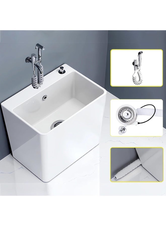 TAPIT Mop Sink Ceramic Mop Service Basin with Removable Shelf Drain Botton and Faucet Floor Utility Sink Tub Kit for Bathroom Balcony Laundry Room (46.5*33*49cm) - Image 1