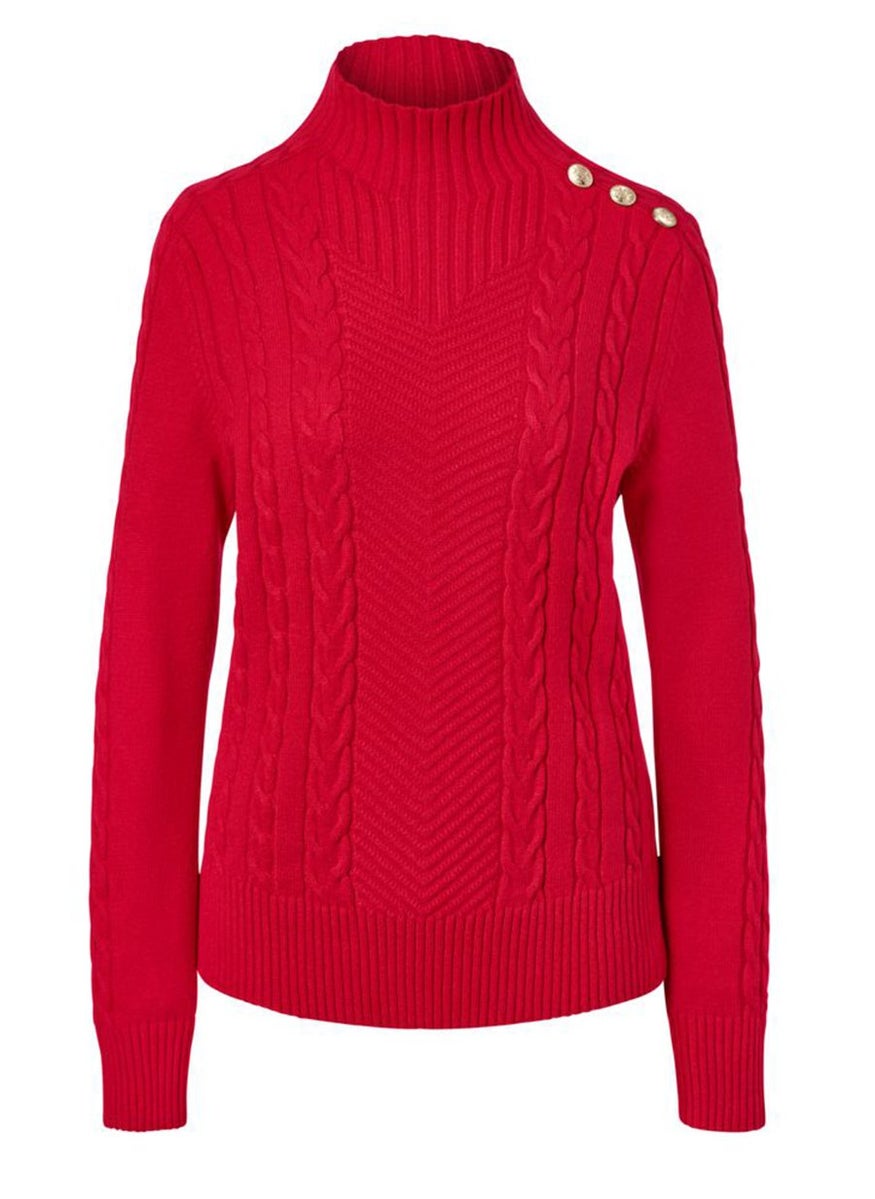Tchibo Women Mock Neck Long Sleeve Textured Sweaters, Red  - Image 2