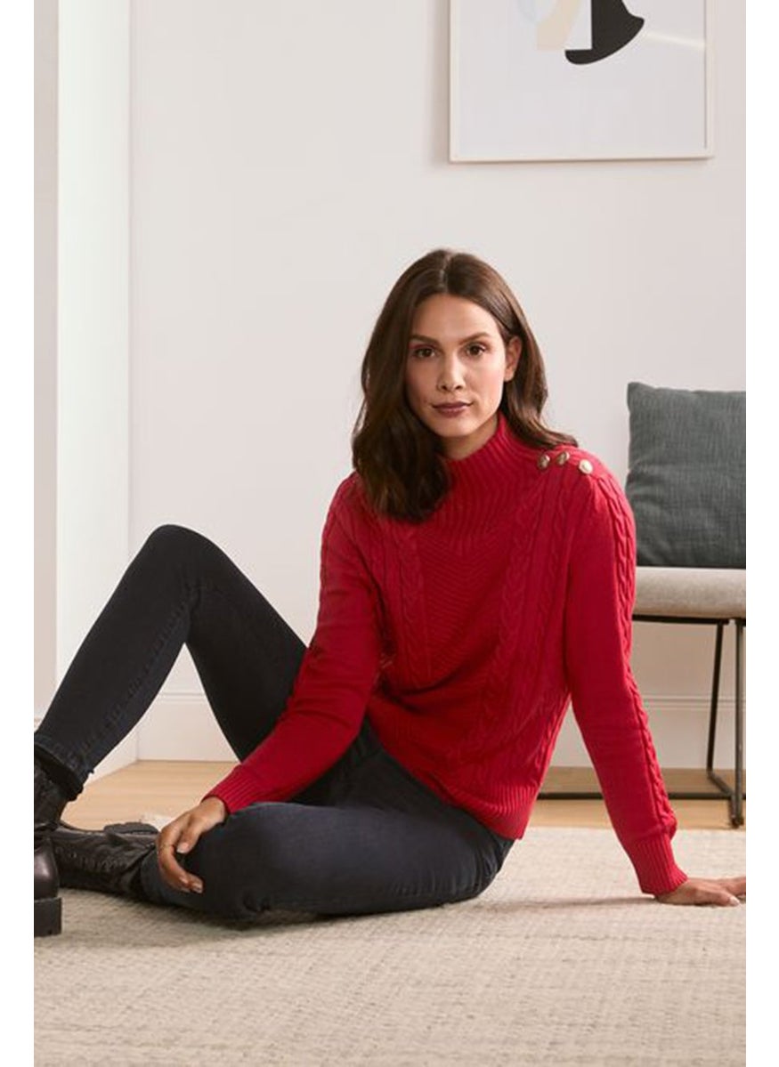 Tchibo Women Mock Neck Long Sleeve Textured Sweaters, Red  - Image 1