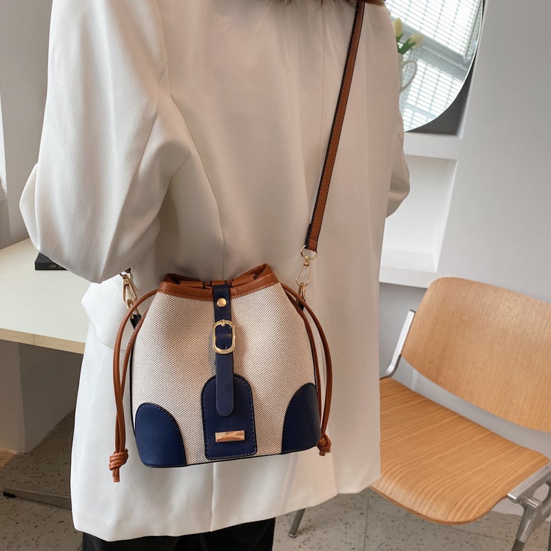 Bags For Women 2025 Korean Style Canvas Stitching Contrasting Color Bucket Bag Trendy Shoulder Crossbody Bag Style - Image 3
