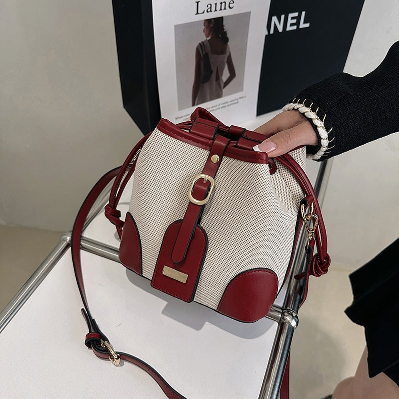 Bags For Women 2025 Korean Style Canvas Stitching Contrasting Color Bucket Bag Trendy Shoulder Crossbody Bag Style - Image 1