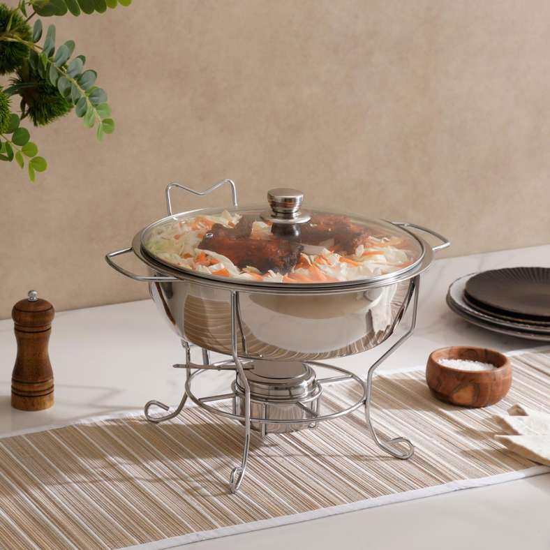 Pan Home طبق شافينغ كالدا مع غطاء 4 لتر - كروم