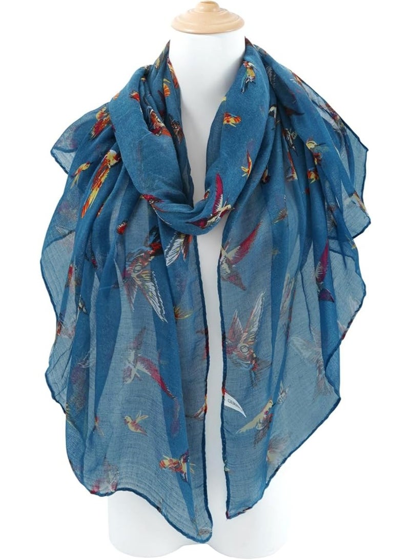 GERINLY Scarfs for Women Lightweight Floral Birds Print Cotton Scarves and Wraps for Winter Shawl - Image 3