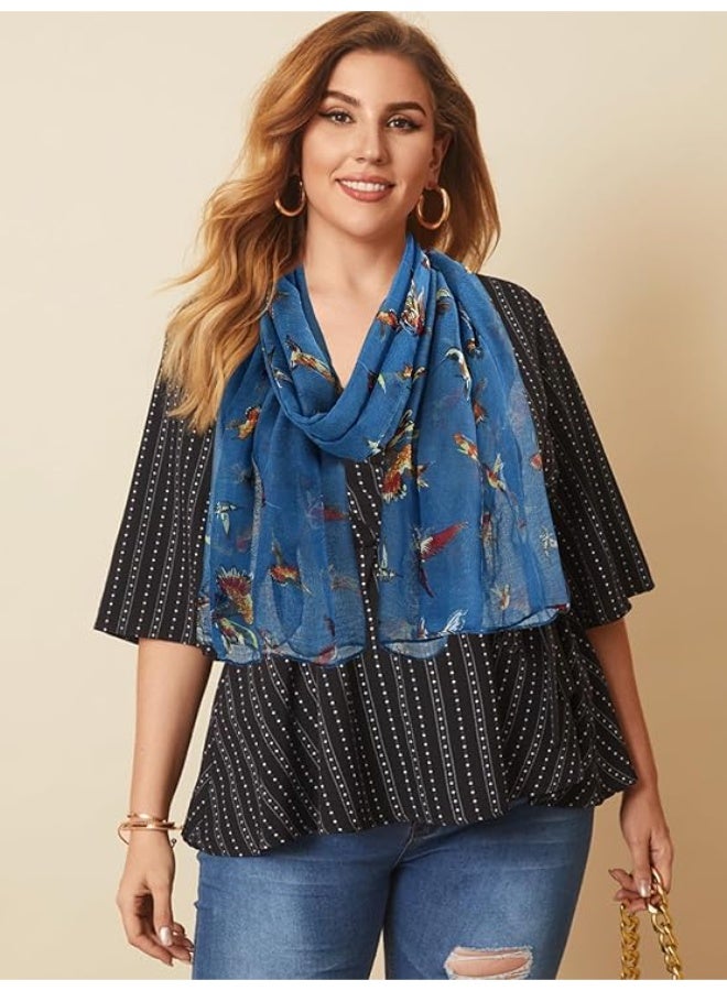 GERINLY Scarfs for Women Lightweight Floral Birds Print Cotton Scarves and Wraps for Winter Shawl - Image 4