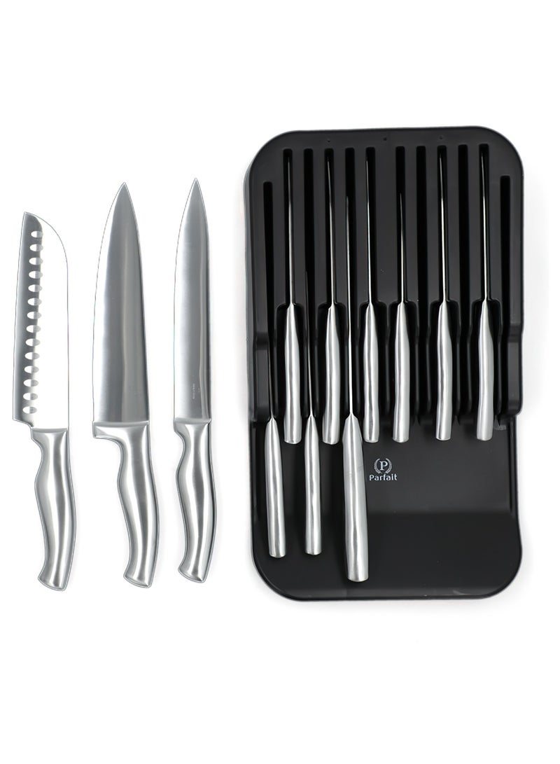 PARFAIT 13 Piece Elegant and Sturdy Stainless Steel Kitchen Knife Set with Holder Silver - Image 1