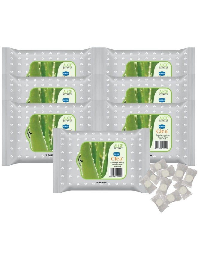 GINNI مناديل إزالة المكياج من كلين ألو فيرا، 7 عبوات (10 مناديل لكل عبوة) + مناديل جيني السحرية (50 قطعة) | لطيفة، صديقة للبشرة، جاهزة للسفر، مناديل تنظيف مرطبة - Image 1