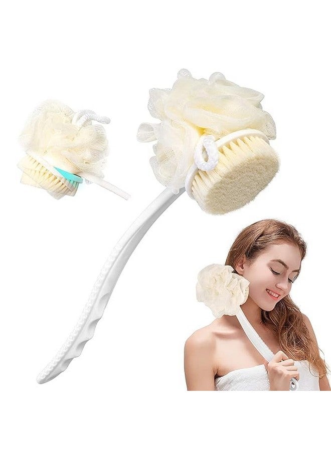 BRIGHTZONE Bath Brush with 2-in-1 Bristles and Loofah, Shower Brush Back Scrubber, Shower Body Brush with Curved Long Handle, for Wet or Dry, Men and Women (Pack of 1) (2 in 1 body brush) - Image 1