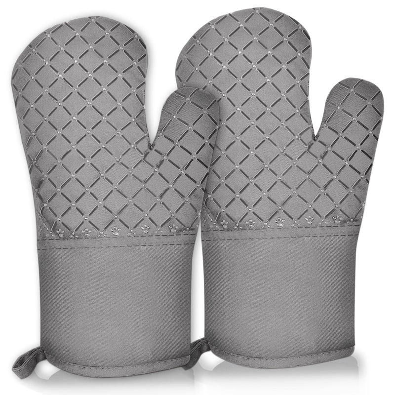 AURUZA 2 Pcs Oven Mitts Heat Resistant for Kitchen Kitchen Oven Gloves Long Oven Mitts and Pot holder with NonSlip Silicone Stripe and Soft Cotton Lining Silicone Oven Mitts for Cooking Baking BBQ Gloves 