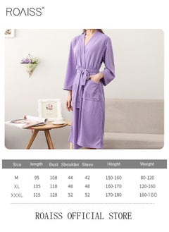 roaiss Women and Men Waffle Kimono Bathrobe Cotton Sleepwear Spa Robe Nightwear Nightgown Women Water Bathrobe Bridesmaid Robes Unisex Dressing Gown Autumn Robe Purple  - Image 4