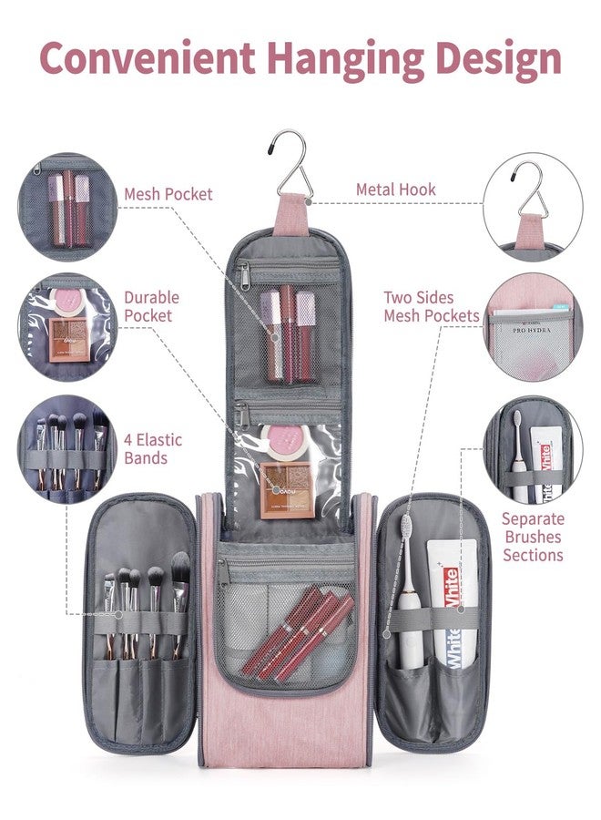 Narwey Small Hanging Toiletry Bag Women Travel Makeup Bag Organizer Toiletries Bag for Travel Size Essentials Accessories Cosmetics (Medium, Pink) - Image 2