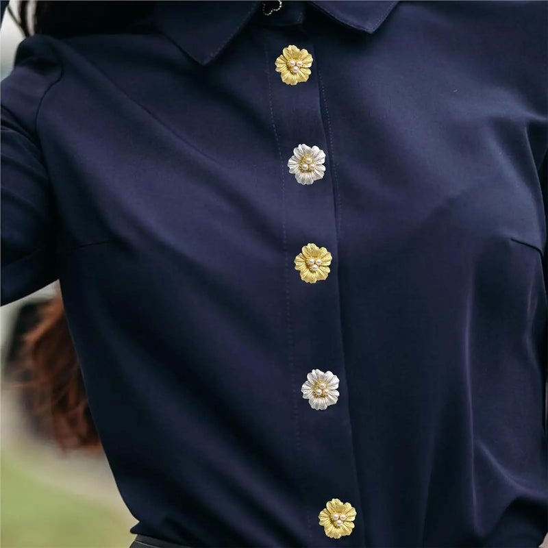Button Covers 10 Pcs Rhinestone Cufflinks Shirt Sleeve Button Covers Flower Crystal Clips for Dresses and Shirts Decoration Buttons(Silver) - Image 4