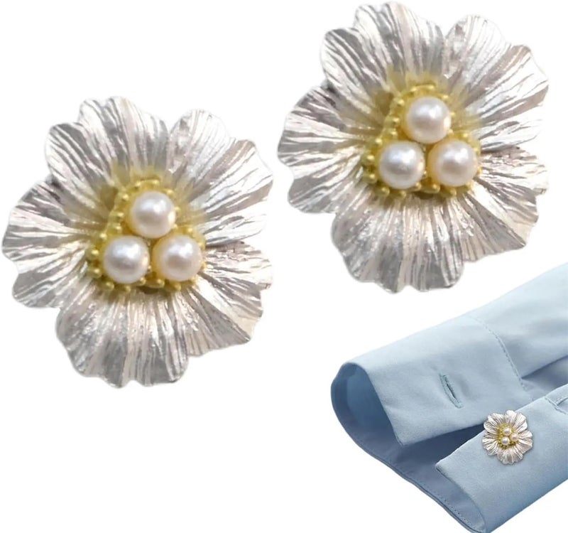 Button Covers 10 Pcs Rhinestone Cufflinks Shirt Sleeve Button Covers Flower Crystal Clips for Dresses and Shirts Decoration Buttons(Silver) - Image 3