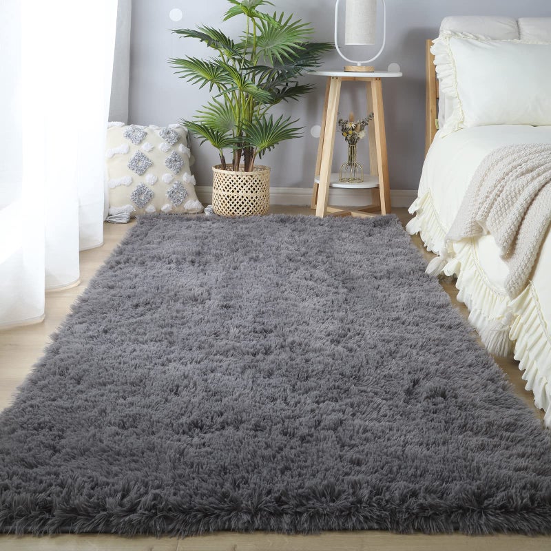 Area Rugs for Bedroom Living Room 4x6 Grey Fuzzy Shag Shaggy Rug  Soft Plush Furry Bedside Dorm Throw Rug  Indoor Floor Carpet for Kids Girls Boys HomeDark Gray