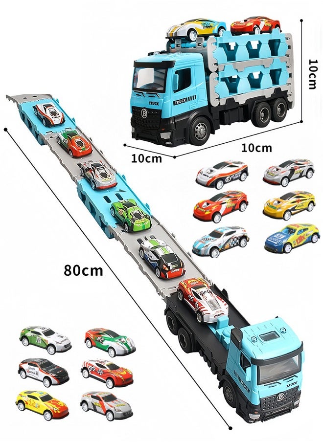 Quivlox - Truck Toy,Race Car Track Toy Truck Toy with Slots & Foldable Race Tracks Transport Car Carrier Toy for Toddlers Cars Toy Set Container Truck Toy with 50 Alloy Cars Vehicles Toy Set for 3+ Kids Boys Girls - Image 1